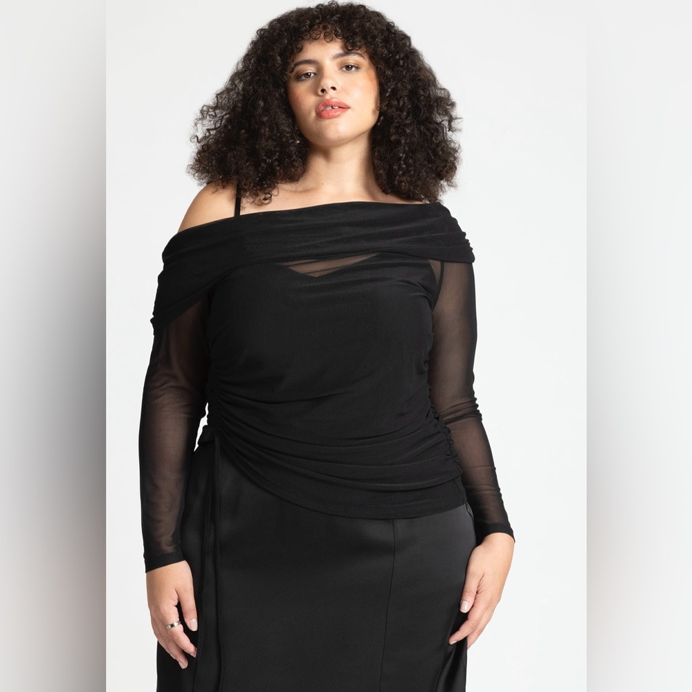 Eloquii Off The Shoulder Mesh Top